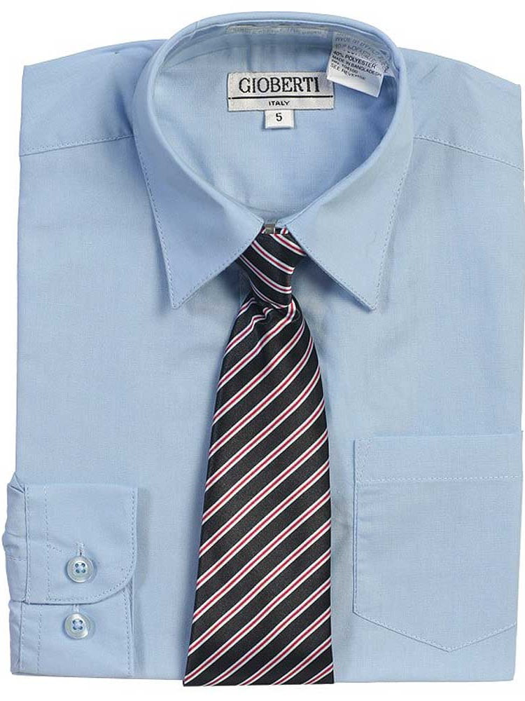 Light Blue Button Up Dress Shirt Striped Tie Set Boys 5-18 - Walmart.com