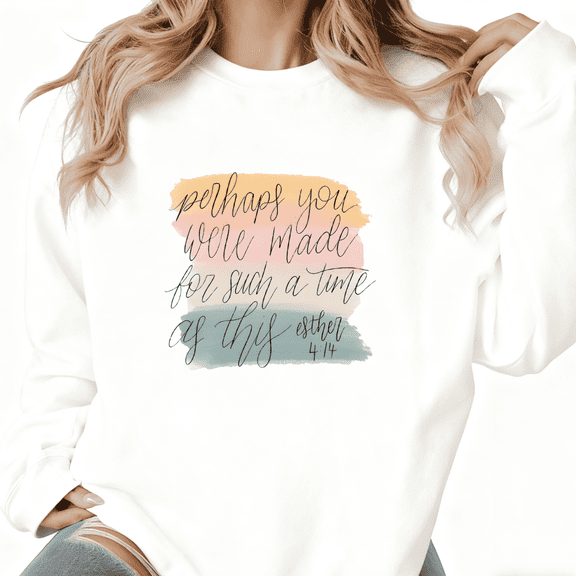 Women's Watercolor Scripture Printed Cotton Sweatshirt Round-neck Long-sleeved White S-3XL