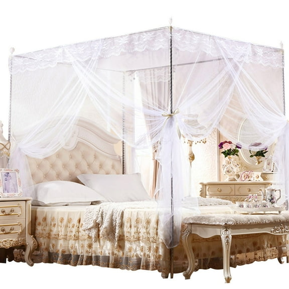 Mightlink 4 Corners Post Bed Canopy, Elegant Curtain Net, Sheer Canopy Mosquito Net, for Girls Boys Kids Room Decor