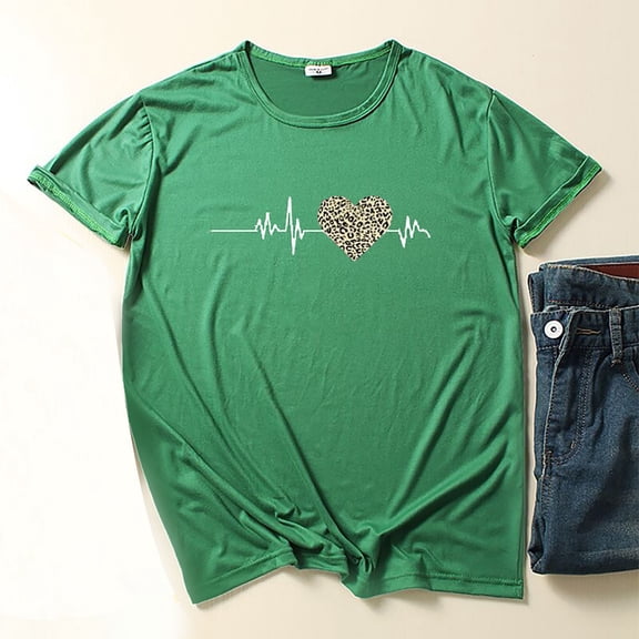 Njagoc3 Womens Trendy Summer T-Shirt with Heart Motif Lightweight Breathable Cotton for Casual Outings