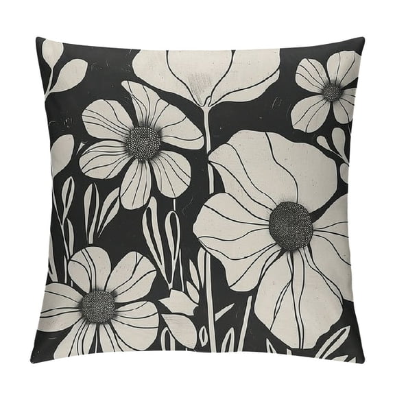 BCIIG Flowers Black and White Decorative Throw Pillow Cover for Home Couch Living Room Bed Sofa - 1PC Pack 12x12in