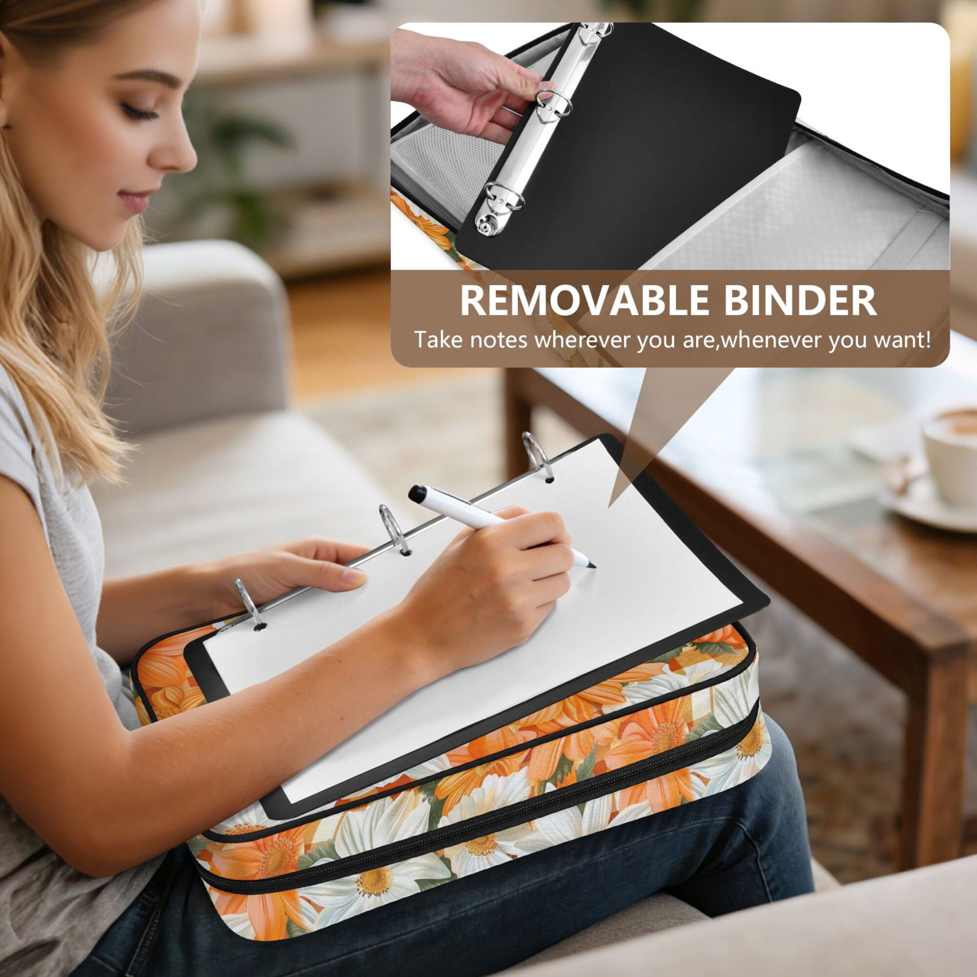 FORMRS Accordion File Folder A4 Size 7-Pocket Expanding Document Organizer Bag with 3 Ring Binder, Sunny Floral