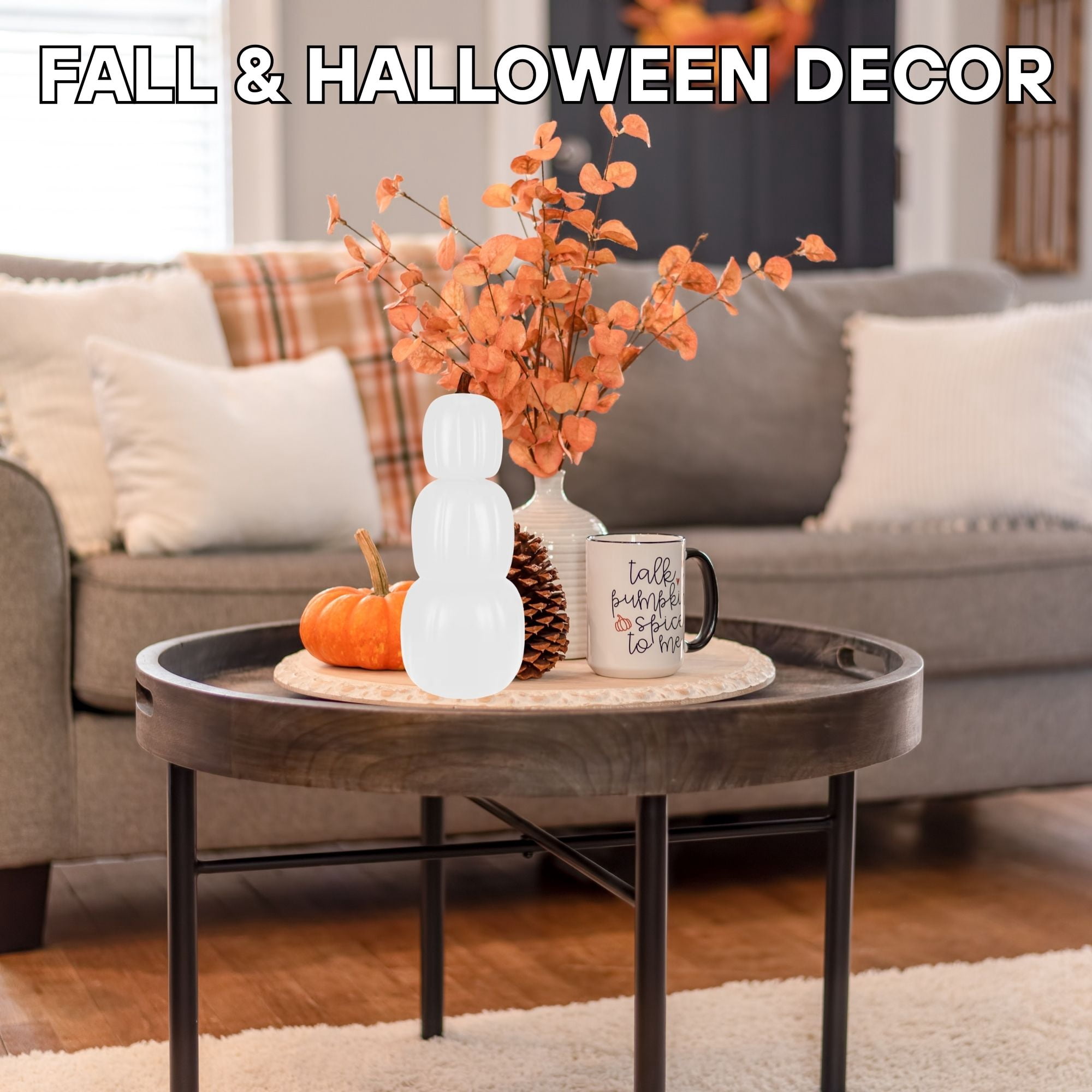 White Stacking Pumpkins 12 Inch, 3Pc Set of 2 Pumpkin for Fall Decor Halloween Decorations Indoor Outdoor Porch Yard DIY Display with Snoep in Beperkte Oplage