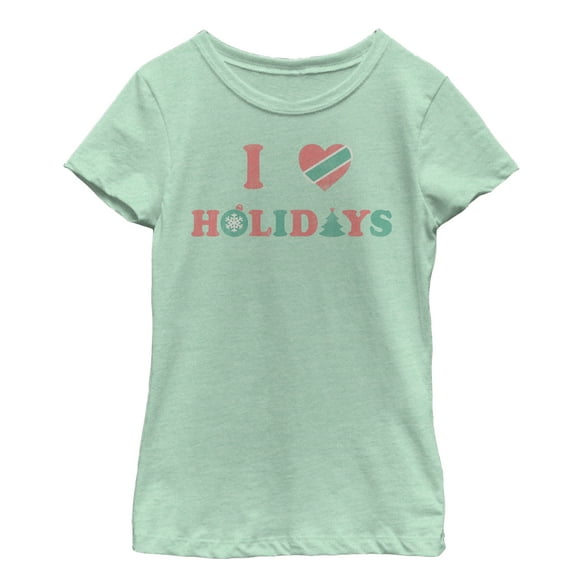 Girl's CHIN UP Christmas Love Holidays  Graphic Tee Mint Small