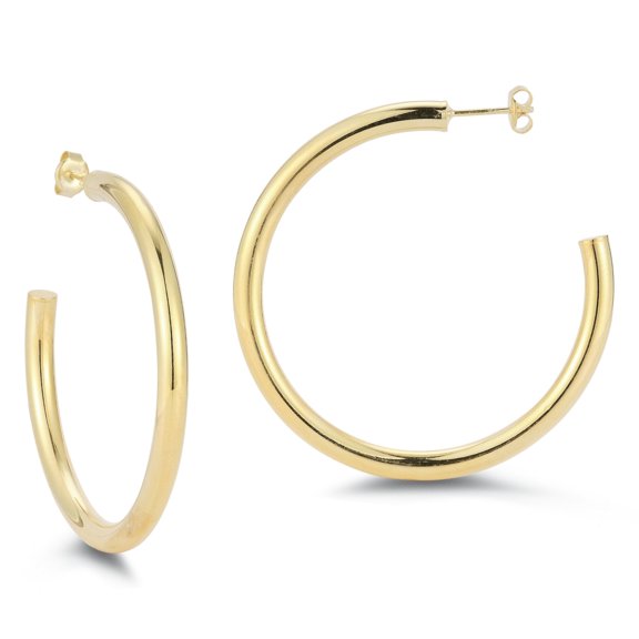Adesso Milano Jewelry Sterling Silver 4mm Thick Chunky Tube Hoop Earrings for Women, 2" Diameter, Gold