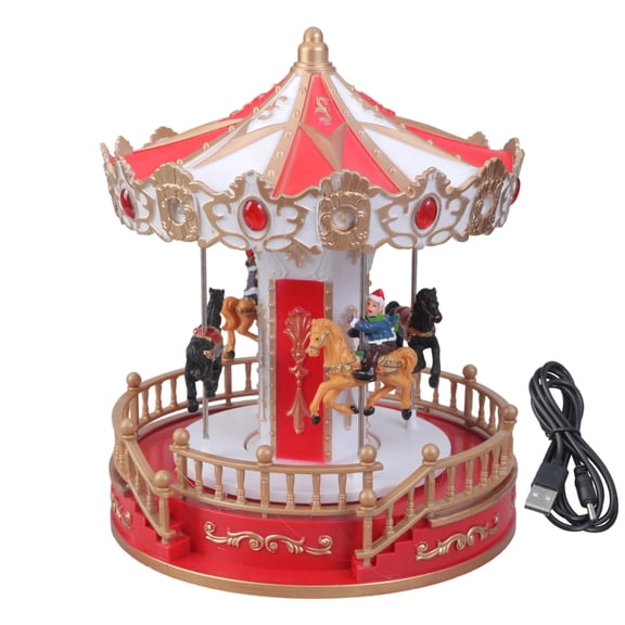 Christmas LED Lighted Whirligig Musical Carousels Rotating Ornament with Classical Melodies for Seasonal Holiday Decors
