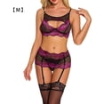 thumbnail image 1 of Conjunto de lencería de encaje sexy para mujer, ropa interior de malla hueca, sujetador, ropa de dormir, púrpura, M Vogacara XX000092-09, 1 of 7