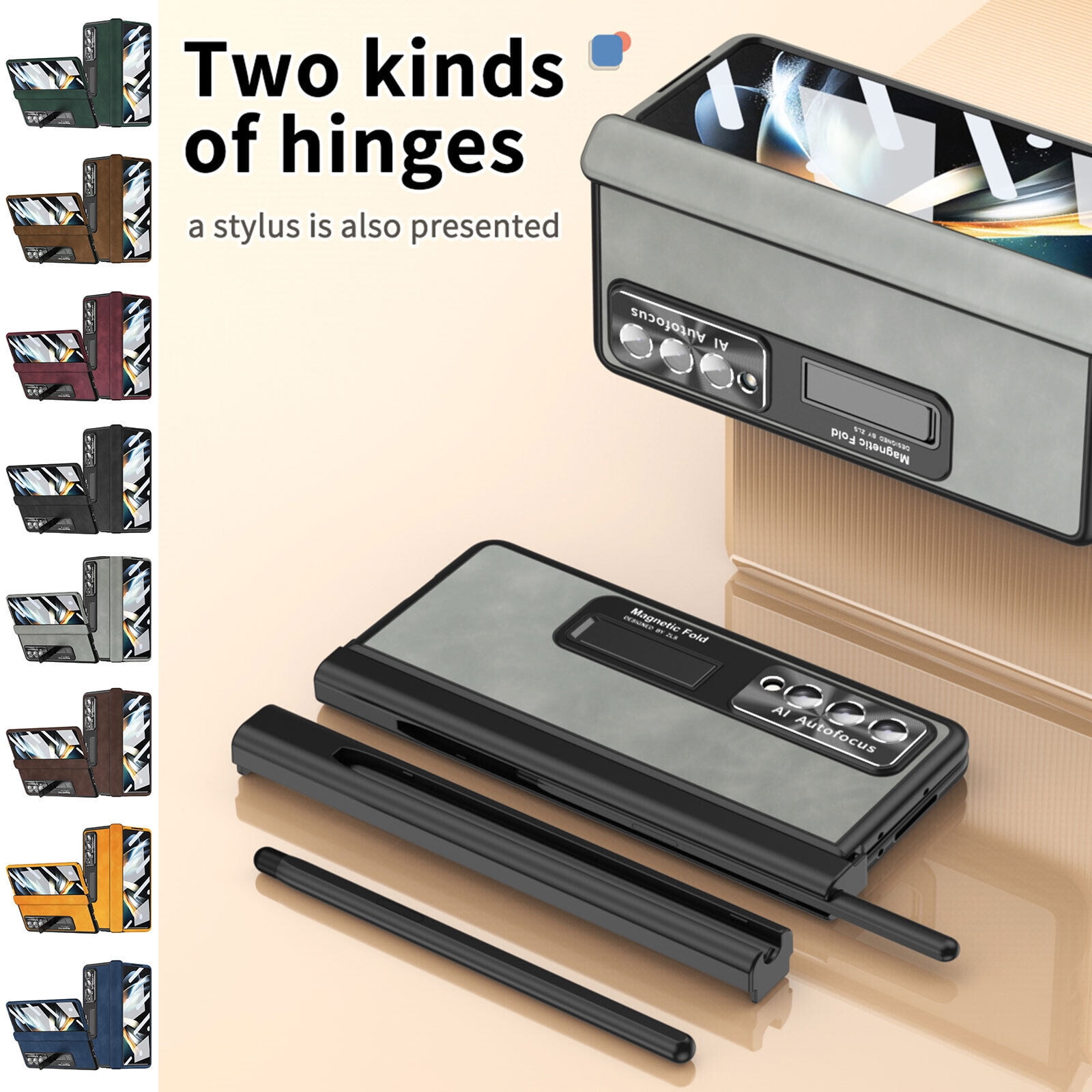 For Samsung Galaxy Z Fold 3 5G Phone Case，Shockproof PU Leather Hinge