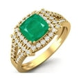 thumbnail image 2 of 6MM Cushion Natural Emerald 925 Sterling Silver Gold Vermeil Solitaire with Accent Women Valentines Day Gifts Ring, 2 of 3