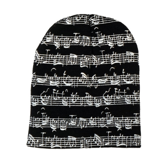 Gravity Threads Mens Musical Notes Cuffless Beanie, Black