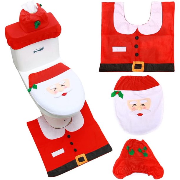 3 piezas de adornos navideños para la tapa del inodoro,funda para el asiento del inodoro de Papá Noel y estera Decoraciones navideñas para el baño