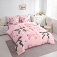 thumbnail image 3 of Manfei Kawaii Bow Tie 7 Pieces Bedding Comforter Set,Cute Bowknot Ribbon Full Bedding Set,Pink Black Fitted Sheet Flat Sheet For Girls Teens,Breathable Home Decor Reversible, 3 of 8