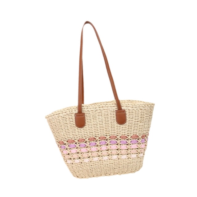 Bolso tote ligero de verano, bolsa de compras tejida para la playa, ideal para viajes y fiestas. Rosa beige