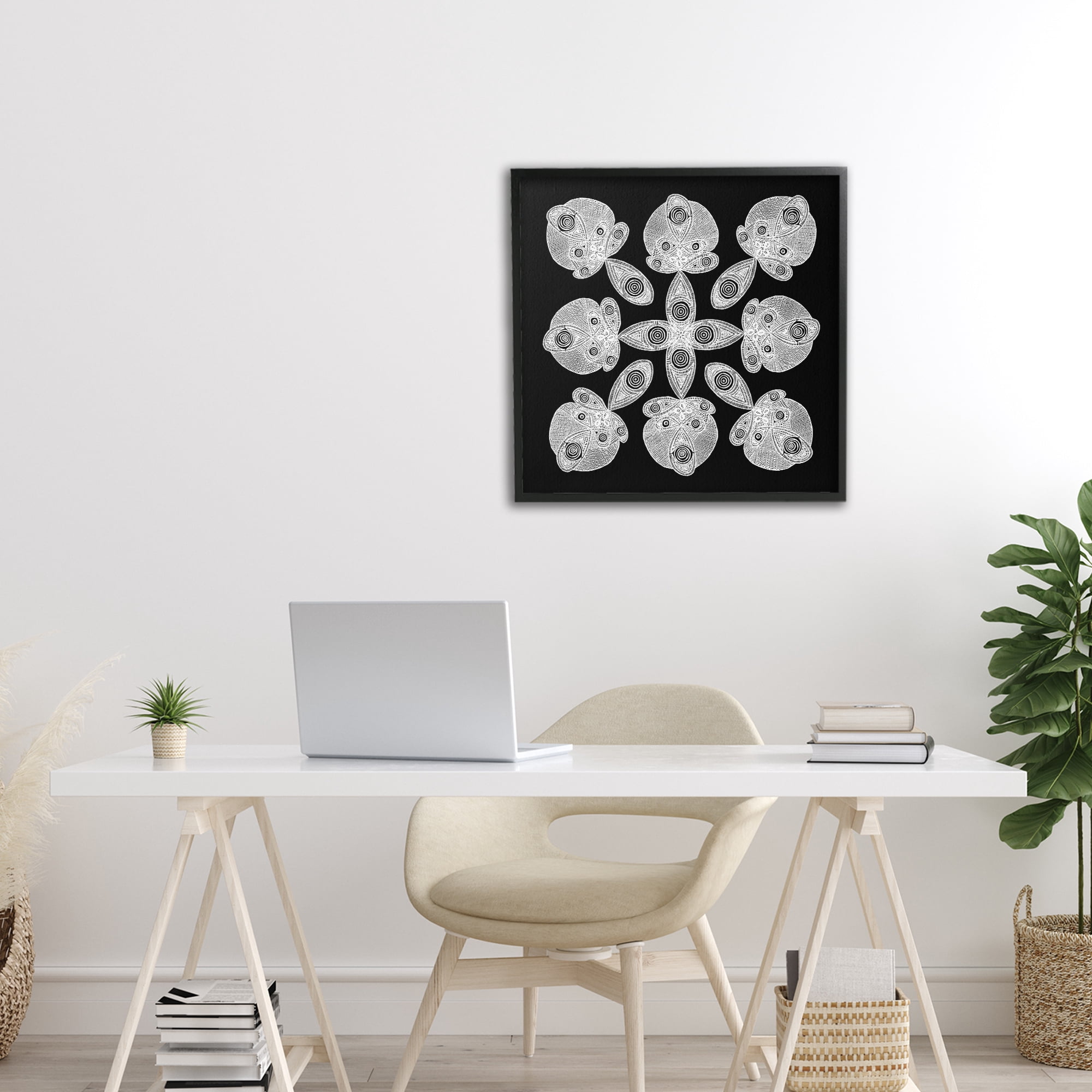Stupell Industries Fractal Symmetry in Monochrome Black Framed Giclee Art, design by El Perkin