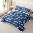 thumbnail image 3 of Manfei Fish Skeleton Quilt King, Marine Sealife King Coverlet Set, Navy Blue White, 3 Pieces, 1 Bedspread and 2 Pillowcases, 3 of 7