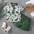 thumbnail image 2 of BemeyourBBs Toddler Baby Boy Summer Clothes Infant Baby Boys Dinosaur Outfits Short Sleeve Button Down Shirt Top Elastic Waist Pockets Shorts 2pcs Set, 2 of 7