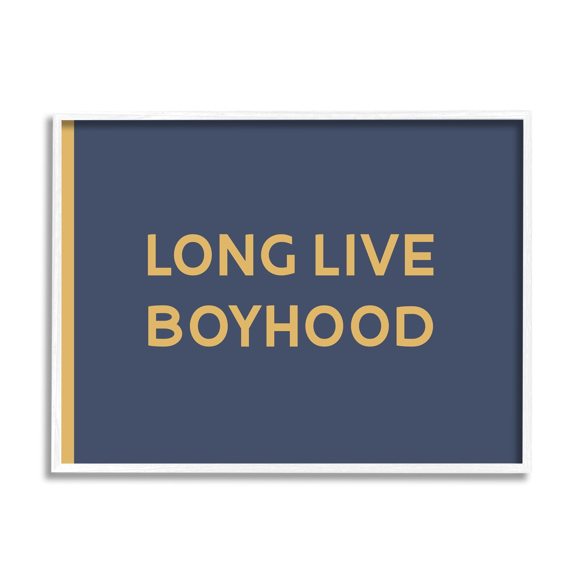 Stupell Industries Long Live Boyhood Children's Phrase Bold Yellow Blue Graphic Art White Framed Art Print Wall Art, 20x16, by Daphne Polselli