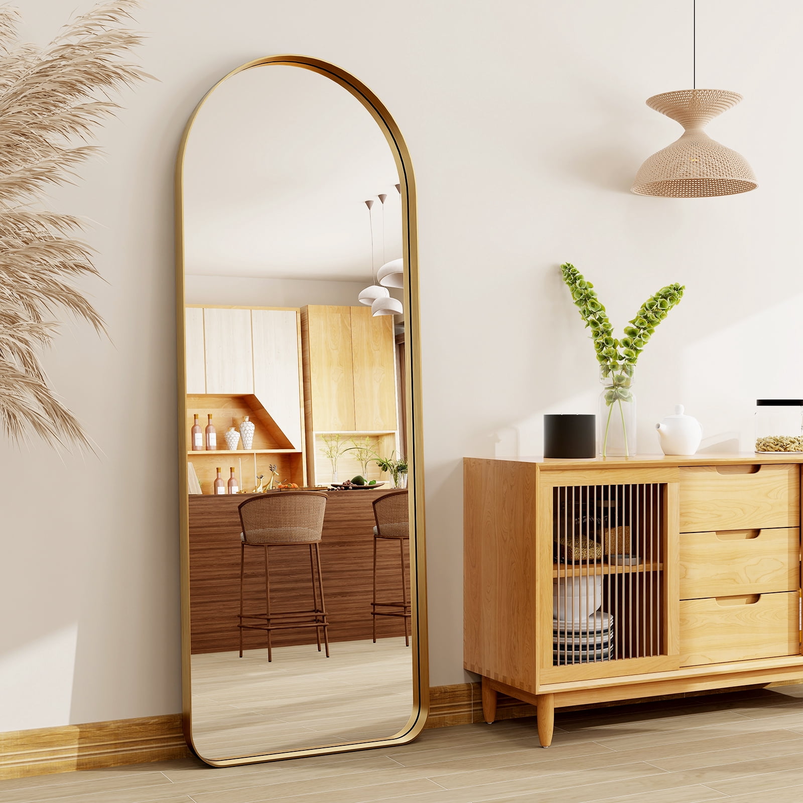 Anyrose 64"x21" Arched Full Length Mirror Wall Mirror With Deep Frame Wall-Mounted, Gold