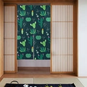 XMXT Japanese Noren Doorway Room Divider Curtain,Lovely Green Cactus Restaurant Closet Door Entrance Kitchen Curtains, 34 x 56 inches