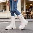 thumbnail image 2 of Kids Fall Winter Knee High Combat Boots Lace up Buckle Side Zipper Pu Faux Leather Thick Non Slip Long Shaft Boots for Girls Little & Big Kids White, 2 of 8