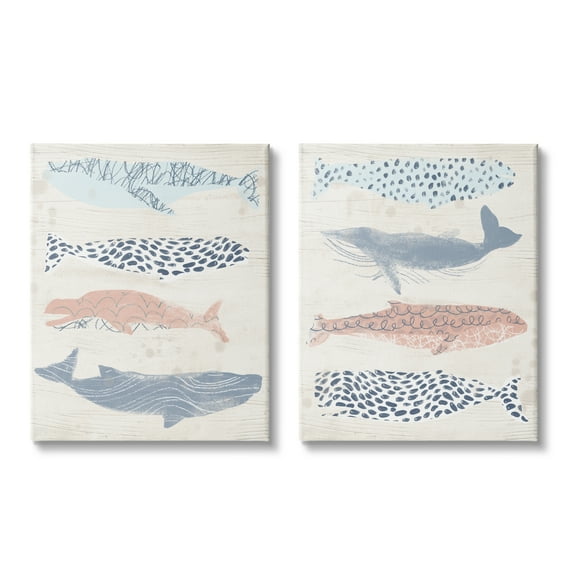 Stupell Industries Rustic Patterned Sea Life Animals & Insects Painting Gallery Wrapped Canvas Art Print Wall Art, 16 x 20, Set of 2