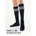 thumbnail image 3 of HUGH UGOLI Women Cotton Knee High Socks with 3 Stripes, Long Dress School Uniform Socks for Girls, Boot Socks, Shoe Size 5-8, Navy Blue / Light grey, 4 Pairs, 3 of 5