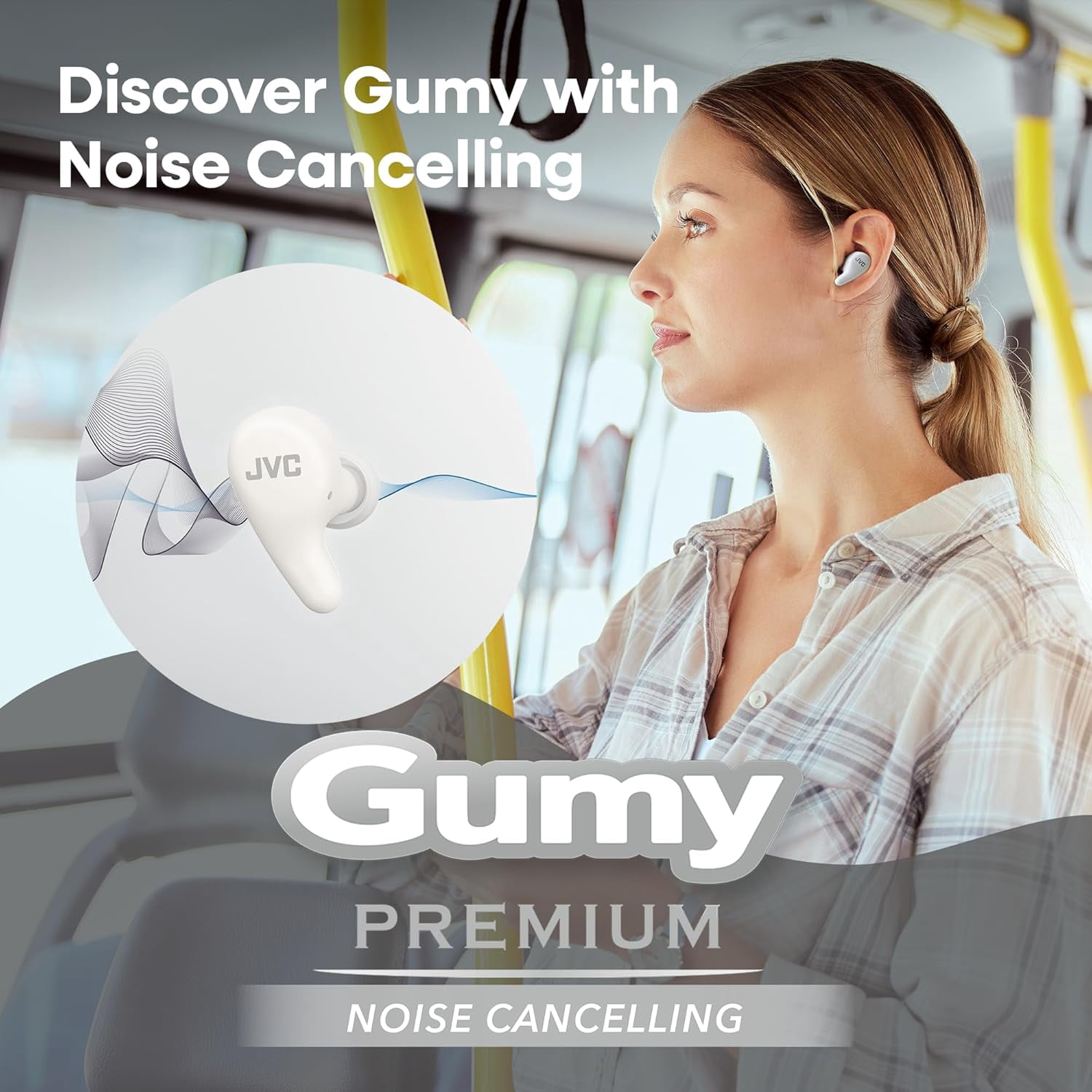 JVC Gumy Premium True Wireless Earbuds Noise Cancelling, Bluetooth 5.4 Headphones 26H Battery, ANC Ambient Mode, Gaming Low Latency, USB-C Case