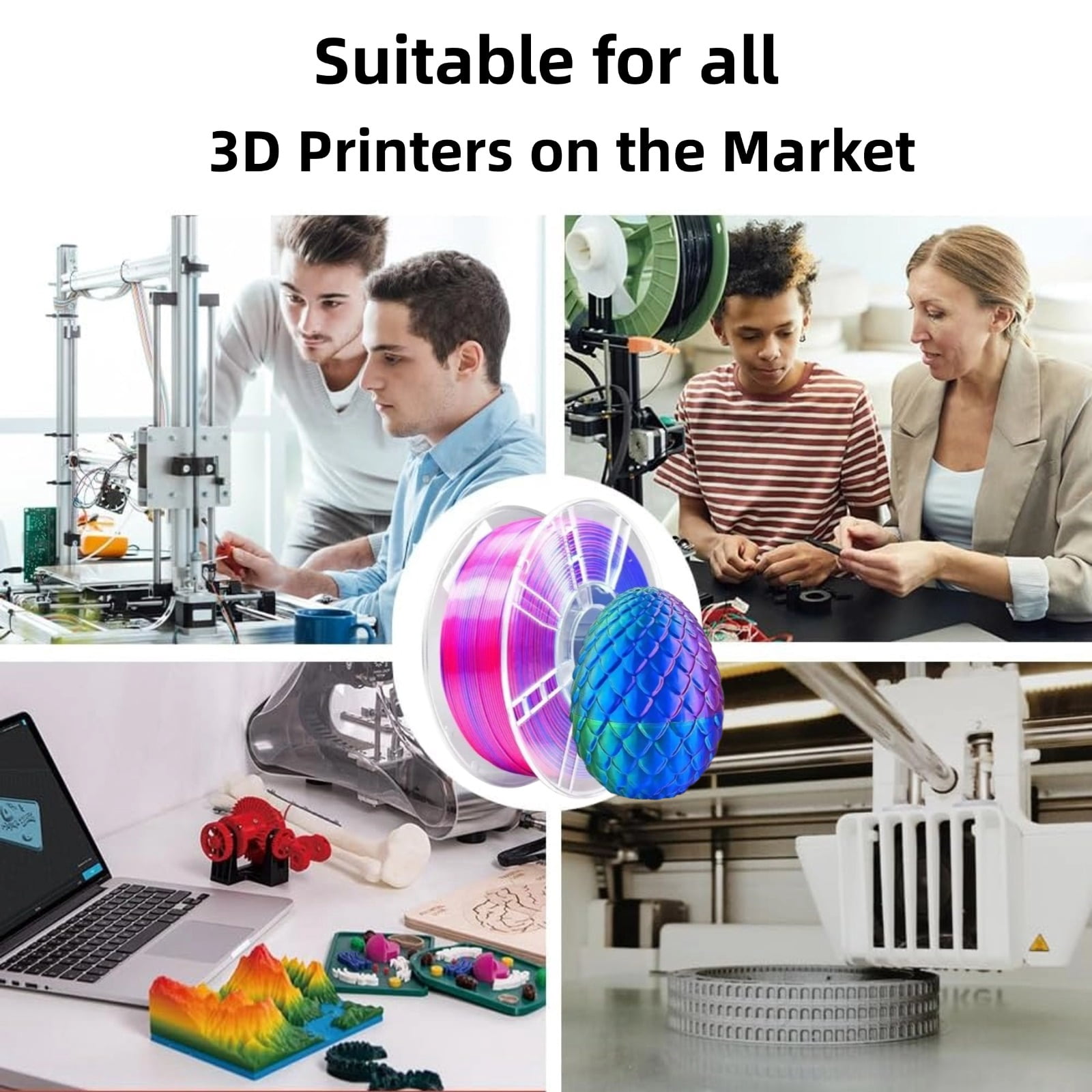 PLA Silk 3D Printer Filament 1.75mm, Dimensional Accuracy +/- 0.02 mm, 1KG Spool (2.2lbs) PLA Gradient Color