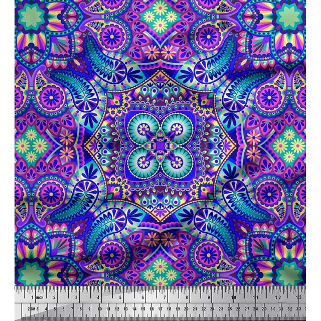 Soimoi Moss Georgette Fabric Paisley & Mandala Decorative Printed Fabric 1 Yard 42 Inch Wide