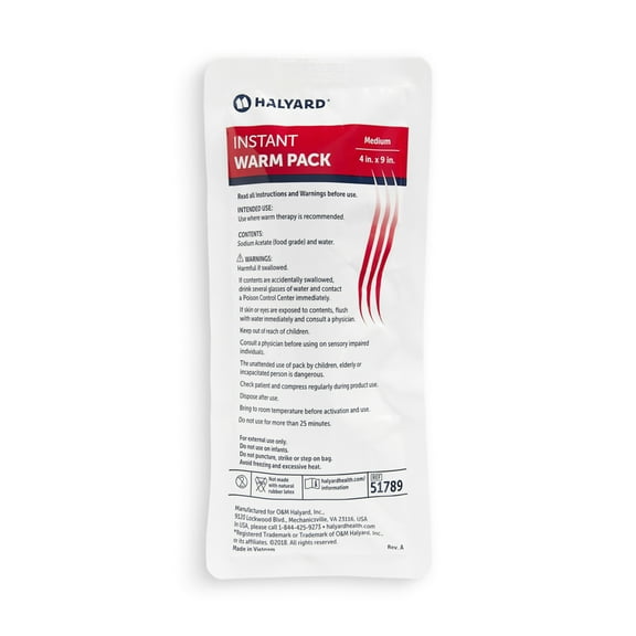 HALYARD Hot Compress Disposable Instant Warm Packs Heat Therapy Pain Relief 4 x 9 Inches, 24 Packs Per Case - 51789