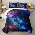 thumbnail image 2 of Manfei Celestial Starry Sky Bed Spread Queen,Dreamy Nebula Queen Coverlet Set,Blue Purple,Black Reversible,3 Pieces,1 Quilt and 2 Pillowcases, 2 of 7