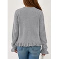 thumbnail image 4 of Cardigan PRETTYGARDEN para Mujer, Tejido Grueso con Volantes, Gris, Talle L, 4 of 8