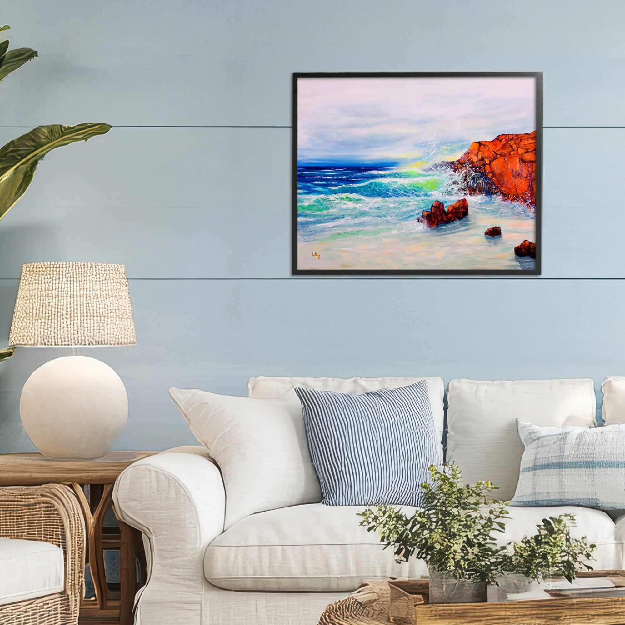 Stupell Industries Deep Blue Rocky Beach Black Framed Giclee Art, design by Lee Ann Zirbes