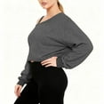 thumbnail image 4 of Fznquz Trendy Womens Shirts Plain Off Shoulder Gray Tops Crop Cold Shoulder Loose Shirts Women,S, 4 of 7