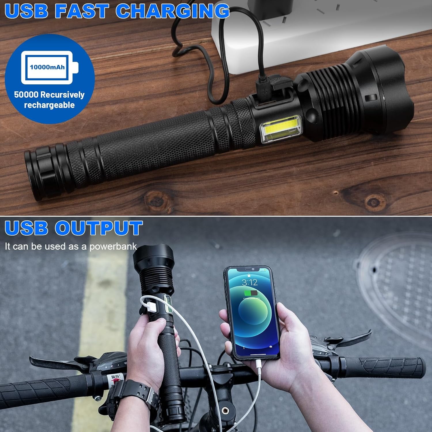 Flashlights High Lumens Rechargeable, 990,000 Lumens Super Bright Led Flash Light, 7 Modes with COB Light, IPX6 Waterproof, Handheld Powerful Flashlight for Home, Camping, Emerge∩cies
