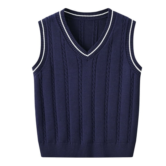 Boys Cotton V-Neck Sweater Vest Kids Striped Collar School Uniforms