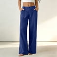 thumbnail image 2 of aohooy Women's Wide Leg High Waist Pants Summer Casual Button Up Palazzo Work Pant Beach Vacation Comfort Trousers with Pockets Blue,L, 2 of 8