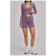 thumbnail image 2 of PISONIC Workout Sets for Women 3 Piece Long Sleeve Zip Up Jacket, V-neck Cami Tank Top, High Waisted Yoga Shorts Gym Athletic Sets, 2 of 6