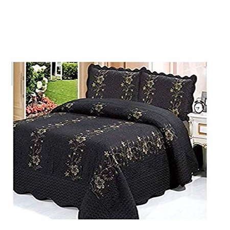 Golden Linens Over Size 3 Pieces Solid Color Embroidery Floral
