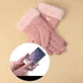 thumbnail image 4 of dianhelloya Letter Logo Anti-slip Windproof Solid Color Suede Gloves Women Winter Fluffy Cuffs Driving Gloves 1 Pair Black, 4 of 8