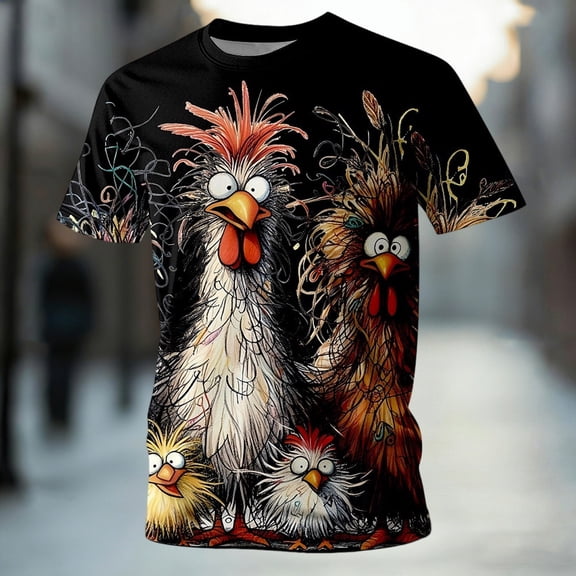T Shirts for Man Funny Animal 3D Print Short Sleeve Crew Neck Tee Comfortable Summer Mens Casual Shirts Black L