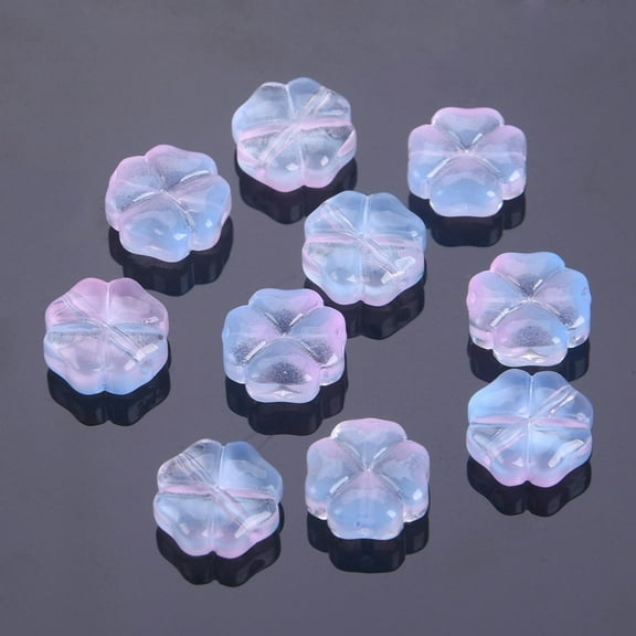 U8MO 20pcs Four Leaf Clover Shape 10mm Lampwork Glass Loose Beads For Jewelry Making-Blue Pink