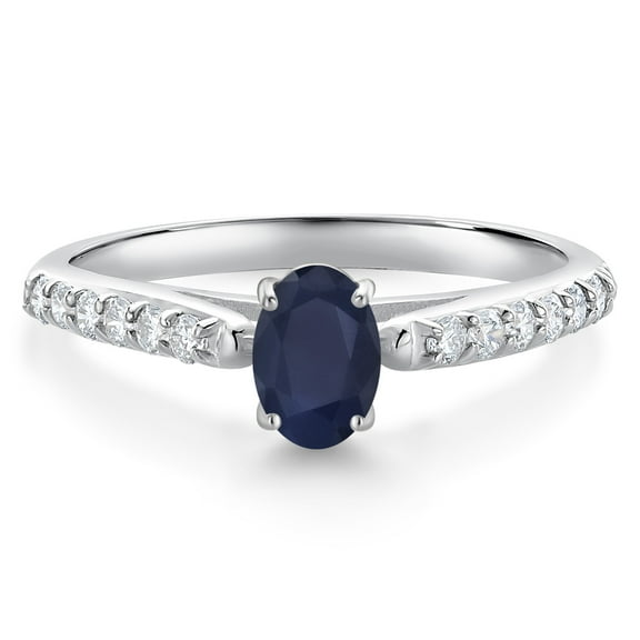 Gem Stone King 10K White Gold Blue Sapphire and White Lab Grown Diamond Engagement Ring for Women (0.73 Cttw, Oval 6X4MM, Gemstone September Birthstone, Size 9)