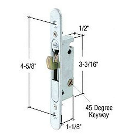 Mortise Lock for Sliding Glass Patio Doors, Round End Face Plate, 4-5/8