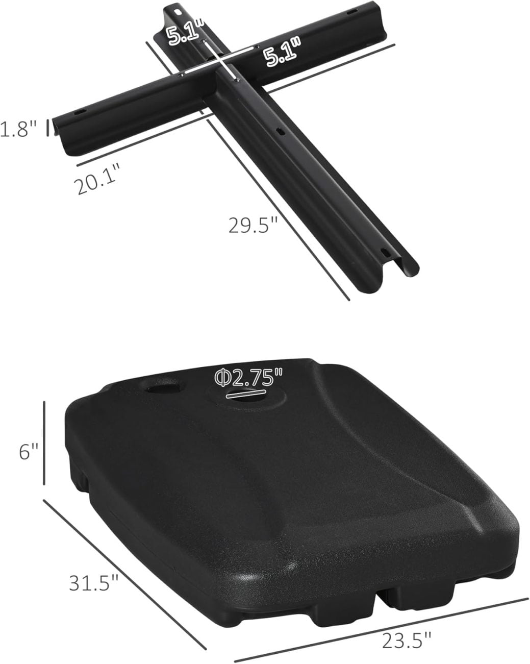 WJSP Cantilever Umbrella Base, 165 lbs. Capacity, Portable Offset Umbrella Stand on Wheels, Mobile, Heavy-Duty, Fillable with Water or Sand, Black