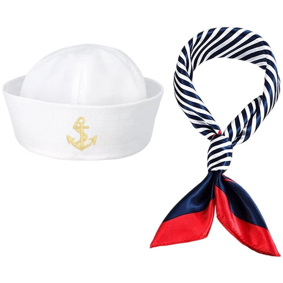 Jiibva Sailor Captains Hat Set, Yacht Captain Hat Sailor Hat With Scarf For Men Women Halloween Party