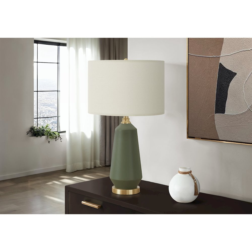Lighting - 26"h Table Lamp - Green Ceramic - Ivory Shade - Contemporary