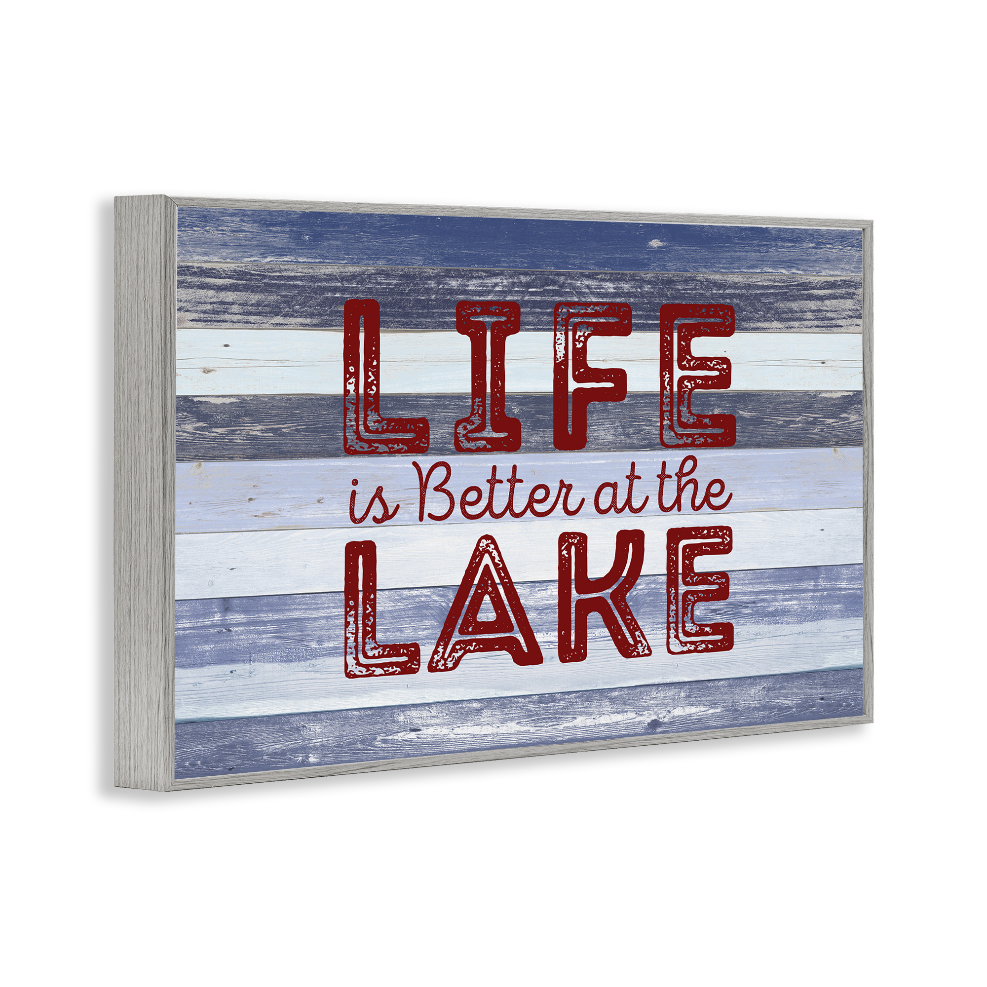 Stupell Industries Life At Lake Striped Coastal Painting Gray Framed Art Print Wall Art, 24 x 16
