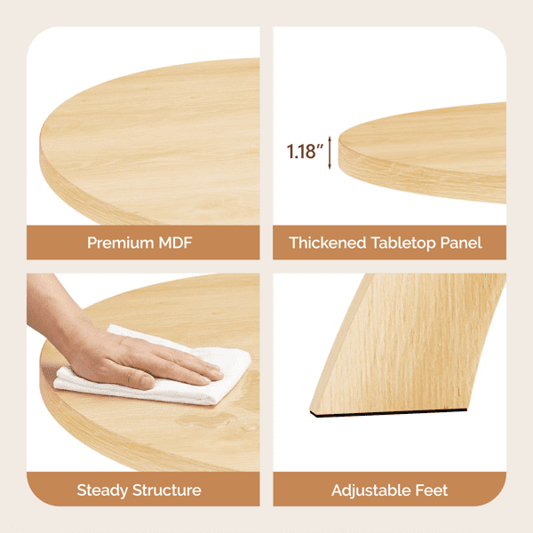 Round Coffee Table, 31.5 Inch Circular Center Table with Curved Cross Legs, Melamine Laminated MDF Minimalist Low Accent Table for Living Room, Apartment, Natural Wood Tone