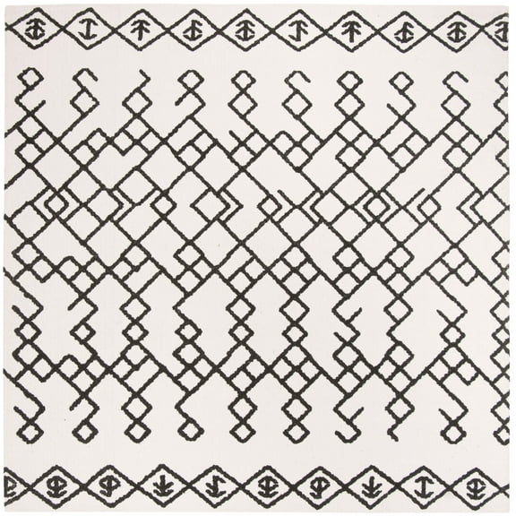SAFAVIEH Cedar Brook Jamison Geometric Cotton Area Rug, Ivory/Black, 6' x 6' Square